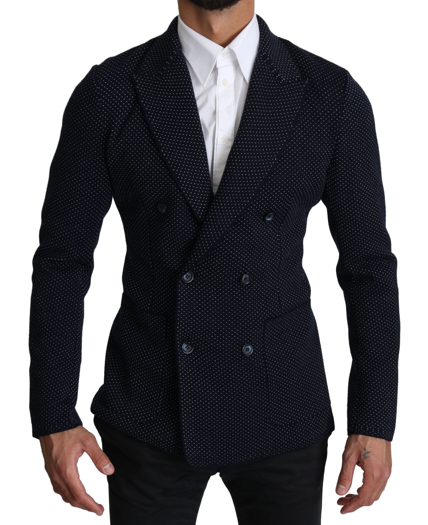 Dark Blue Dotted Double Breasted Coat Blazer