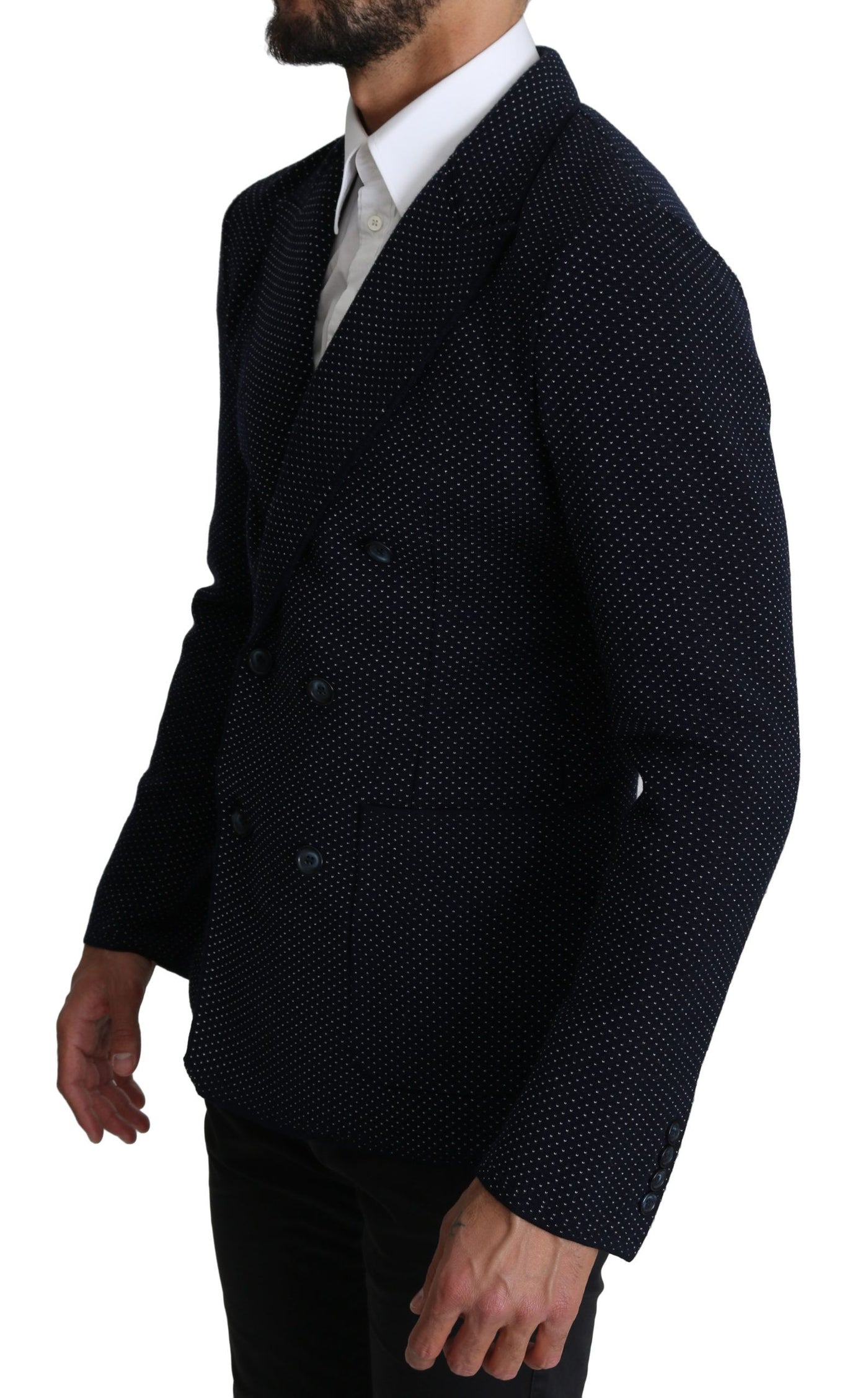 Dark Blue Dotted Double Breasted Coat Blazer