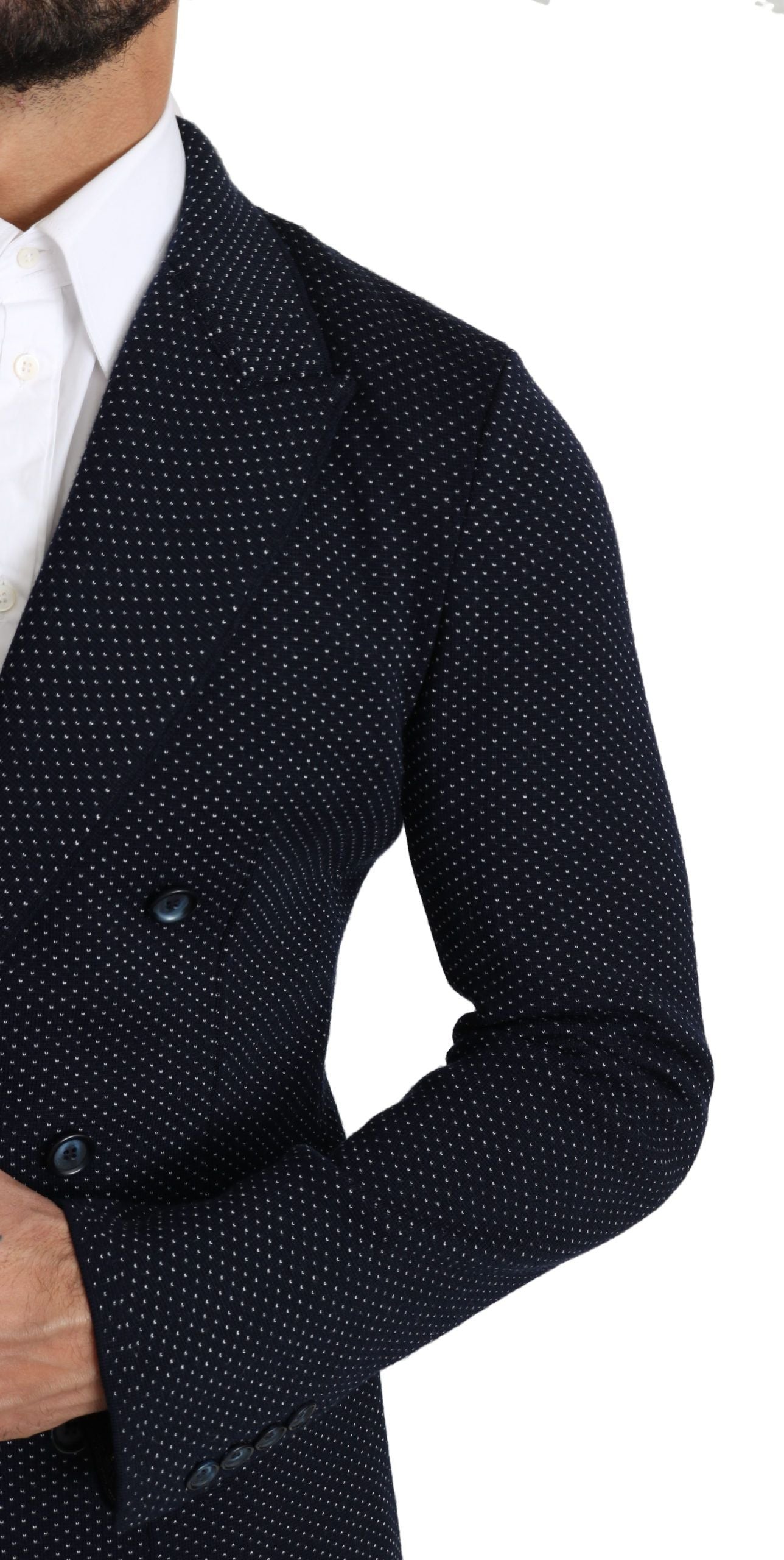 Dark Blue Dotted Double Breasted Coat Blazer