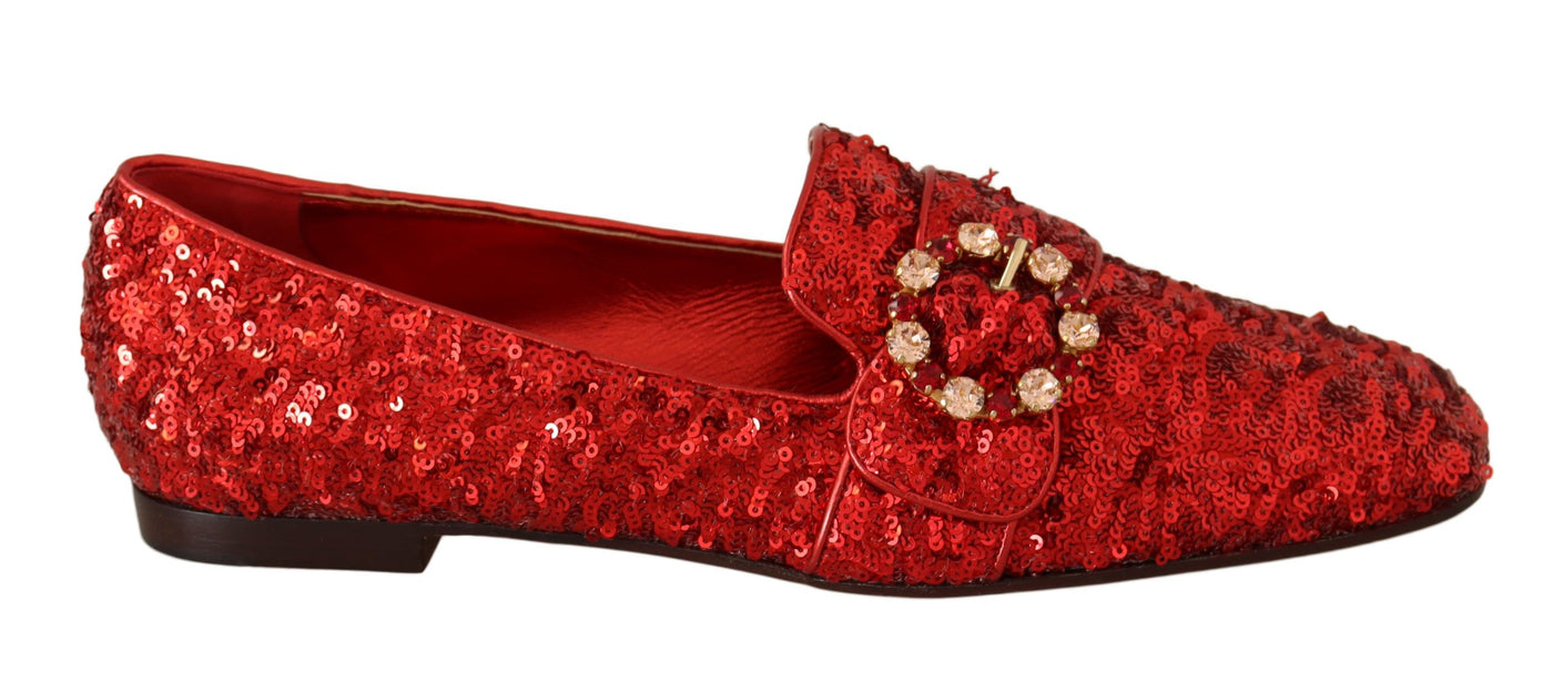 Red Sequin Crystal Flat Women Loafers Shoes