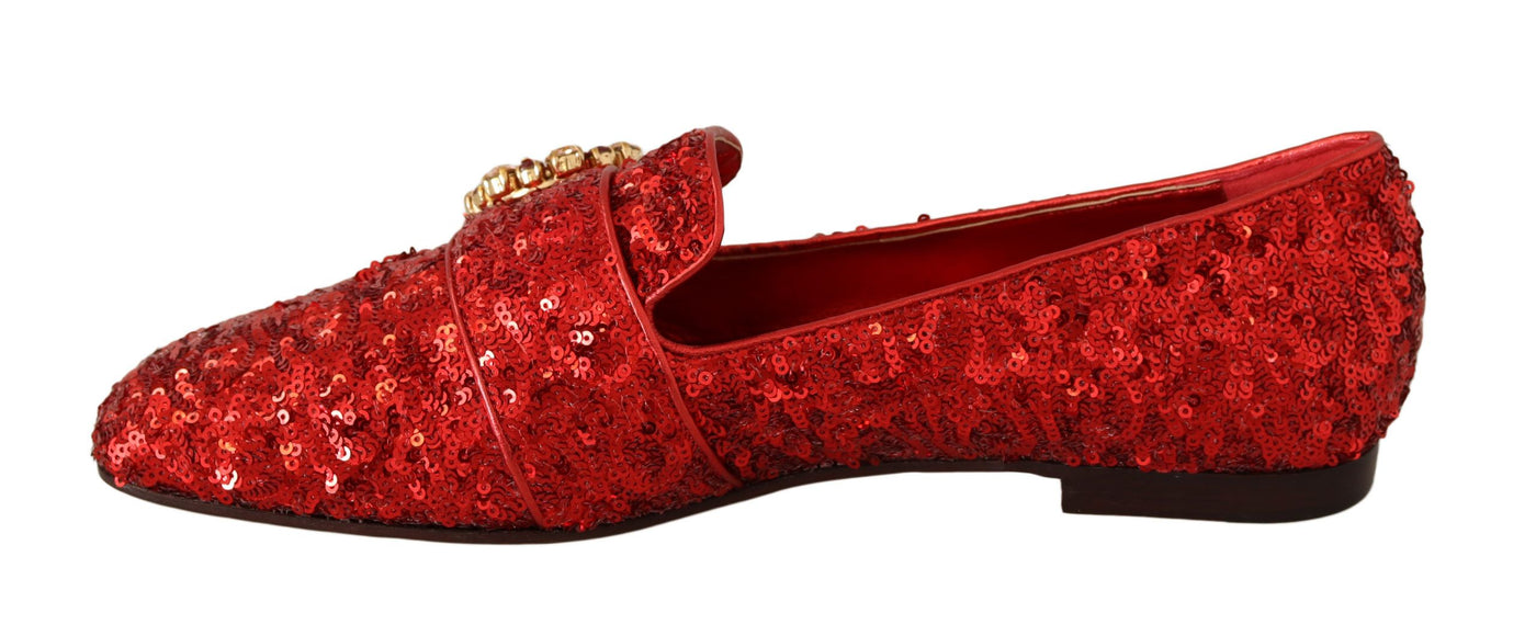 Red Sequin Crystal Flat Women Loafers Shoes