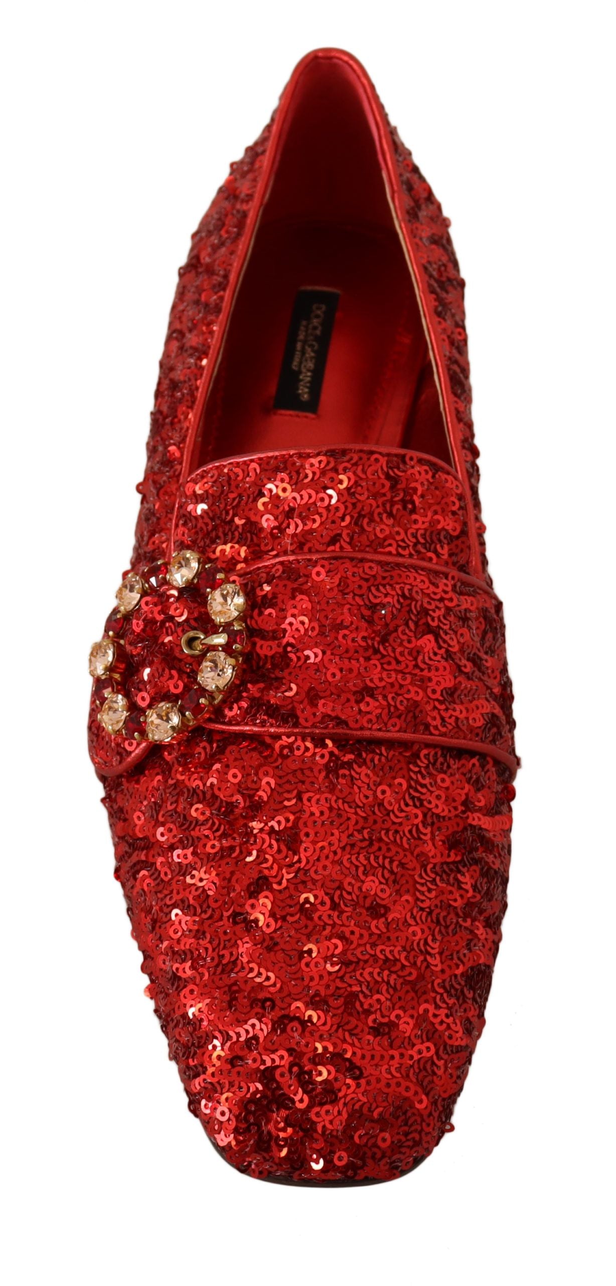 Red Sequin Crystal Flat Women Loafers Shoes