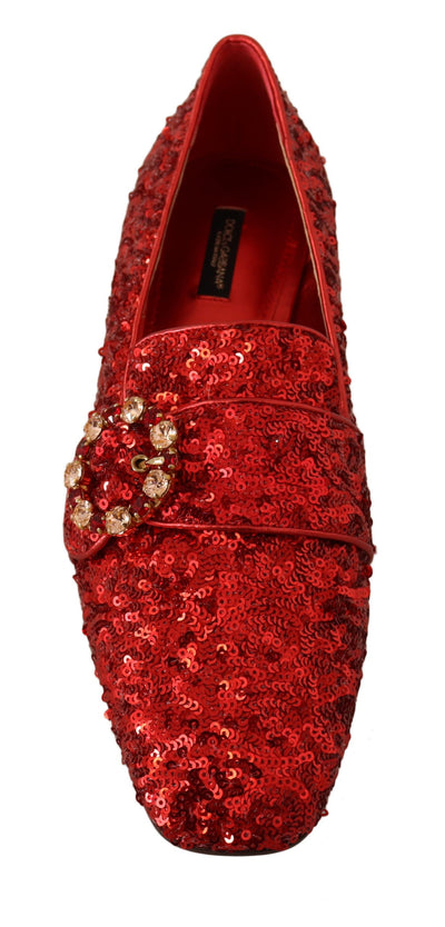 Red Sequin Crystal Flat Women Loafers Shoes