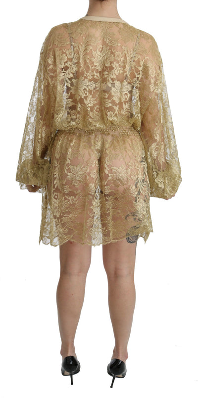 Gold Lace See Through A-Line Knee Length Dress