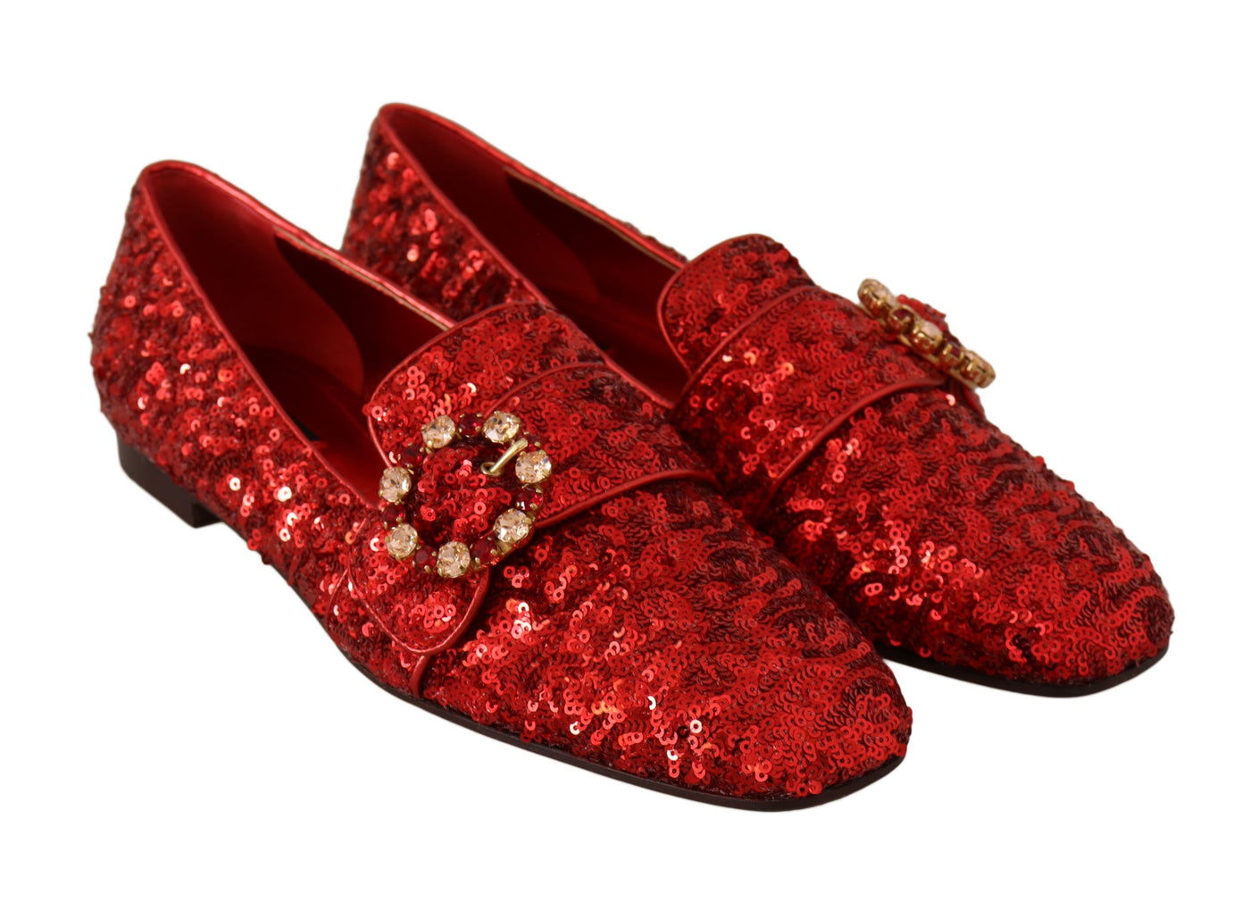 Red Sequin Crystal Flat Women Loafers Shoes