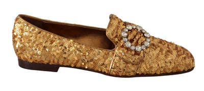 Gold Sequin Crystal Flat Women Loafers Shoes