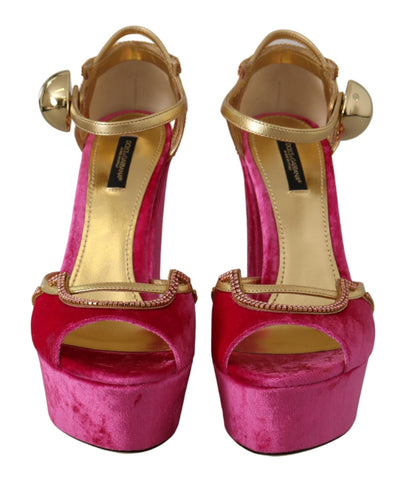 Pink Velvet Crystal Ankle Strap Sandals Shoes