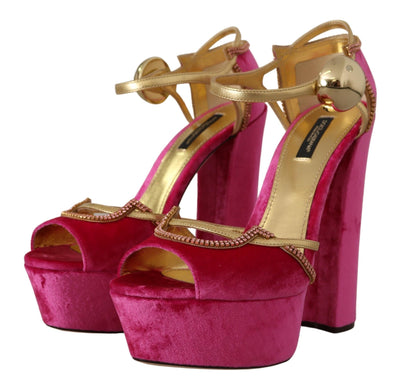 Pink Velvet Crystal Ankle Strap Sandals Shoes