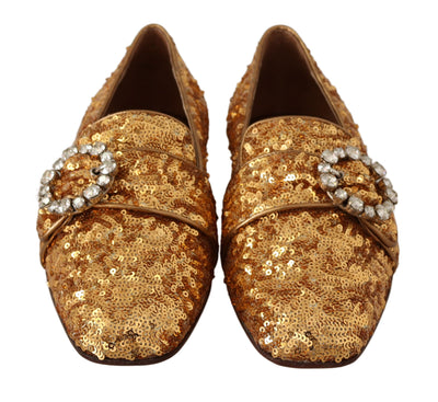 Gold Sequin Crystal Flat Women Loafers Shoes