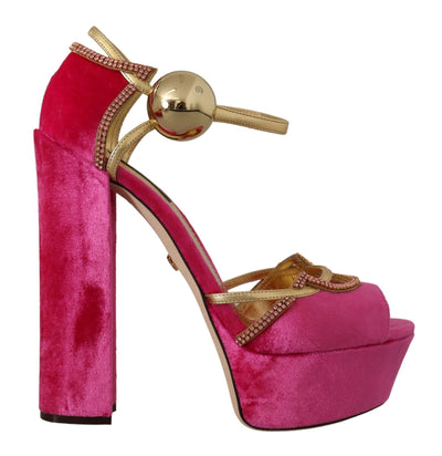 Pink Velvet Crystal Ankle Strap Sandals Shoes