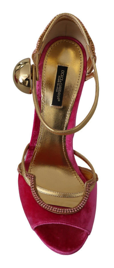 Pink Velvet Crystal Ankle Strap Sandals Shoes