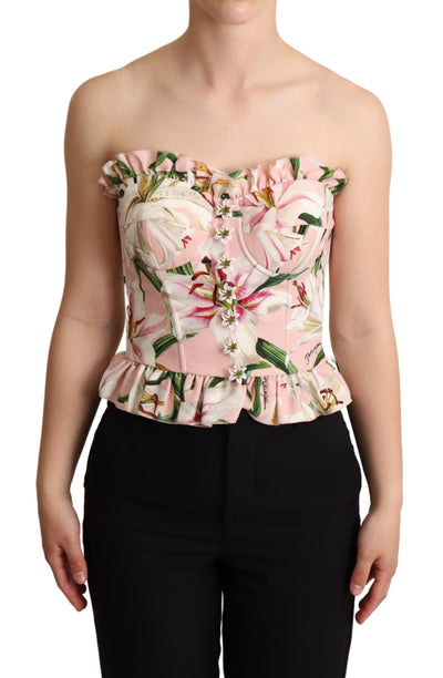 Pink Bustier Floral Appliques Blouse Top