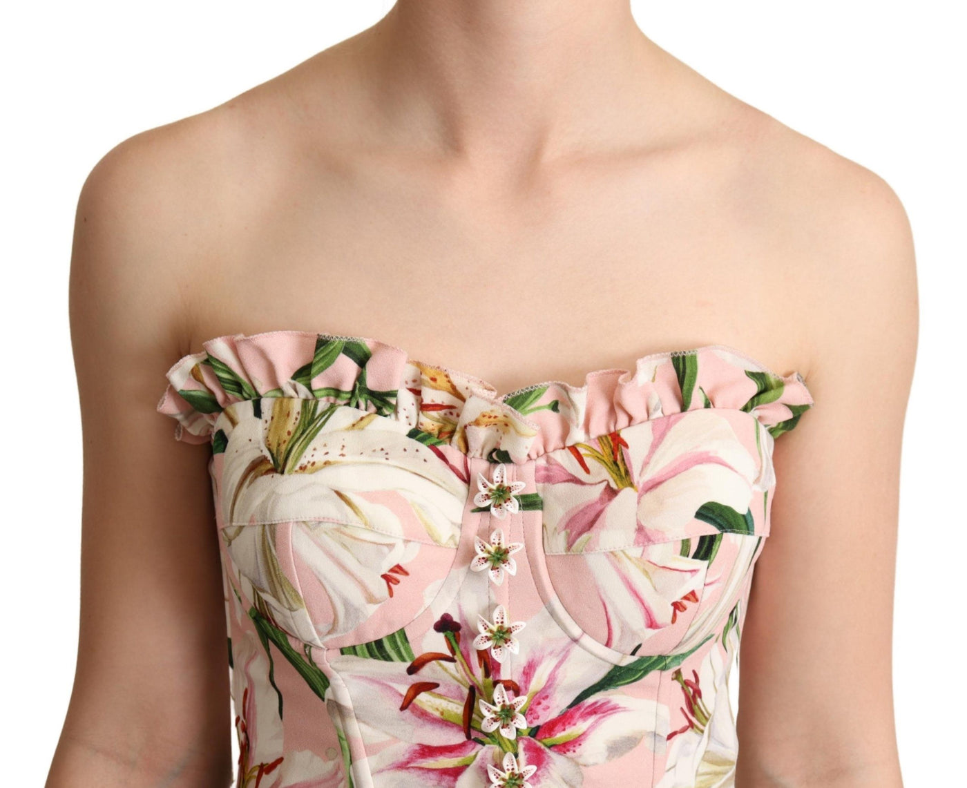 Pink Bustier Floral Appliques Blouse Top