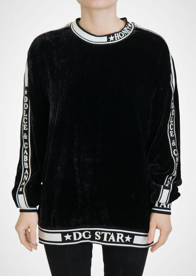 Black Velvet Crewneck Pullover Sweater