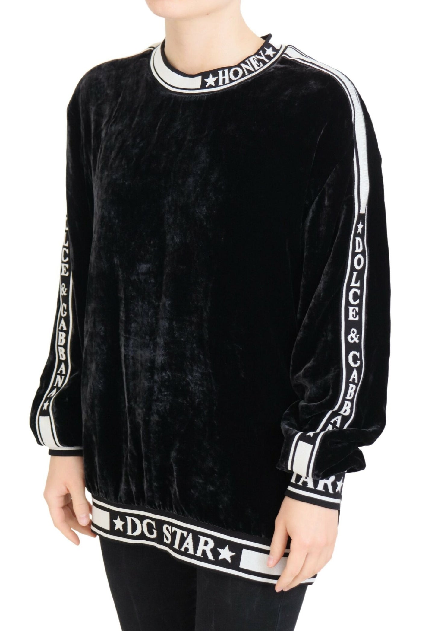 Black Velvet Crewneck Pullover Sweater