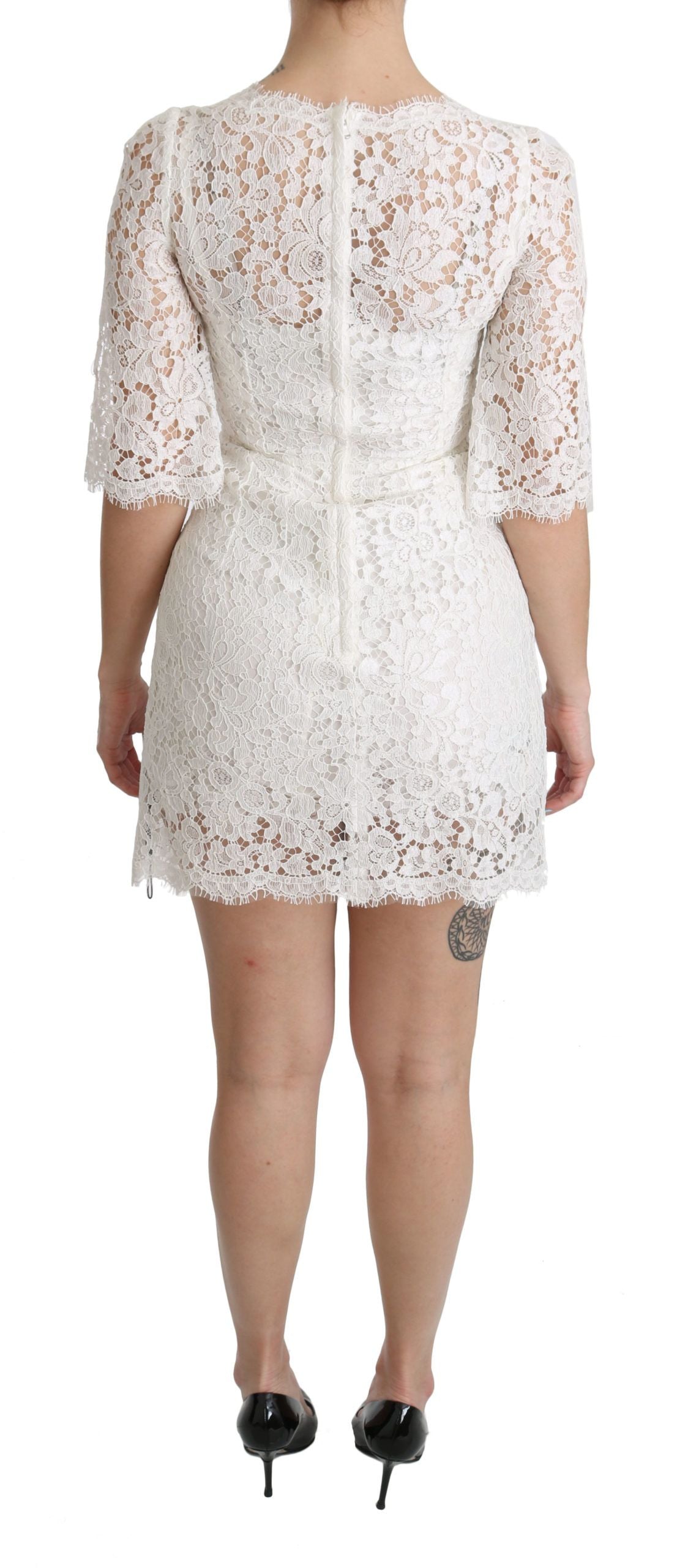 White Floral Lace Shift V-neck Mini Dress