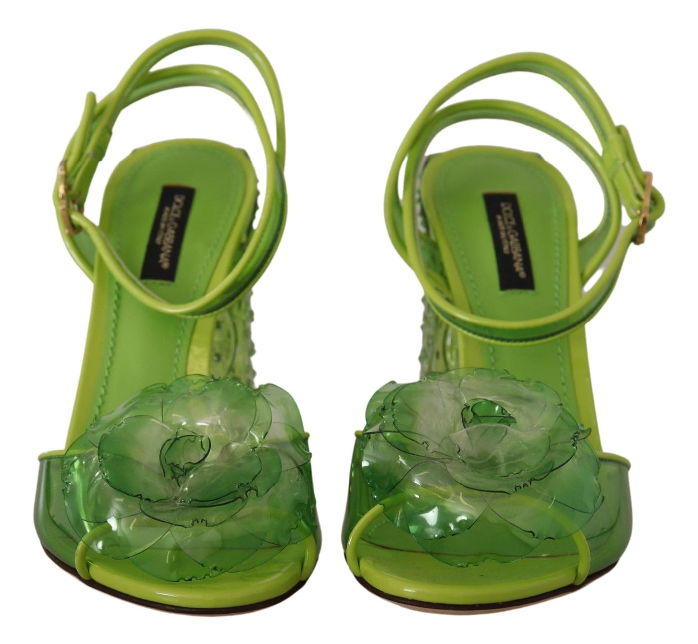 Green Plexi Crystal Sandals Heels Shoes