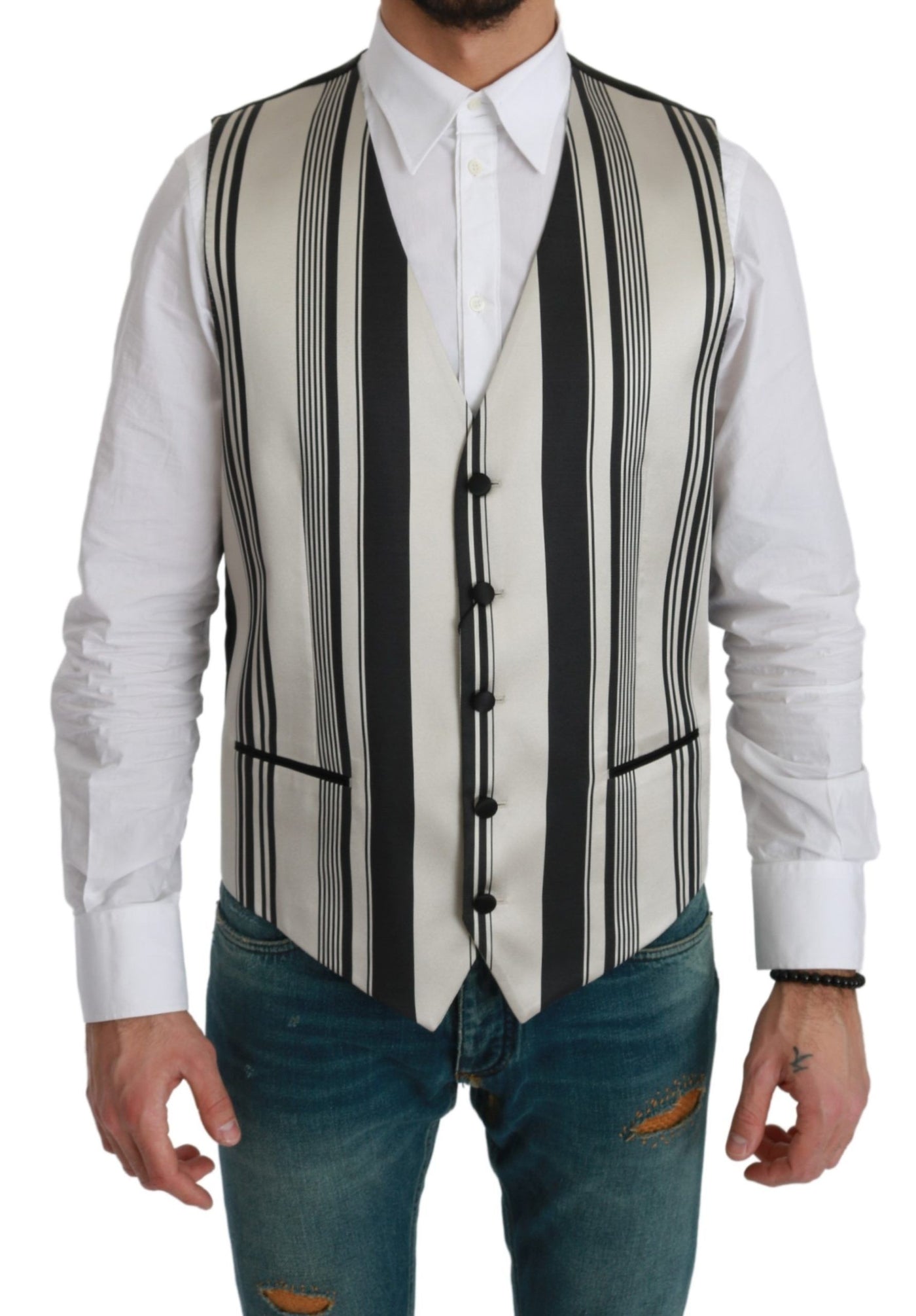 White Black Stripes Waistcoat Formal Vest