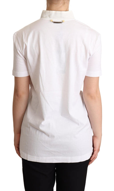 White Cotton Silk Blend Ascot Collar T-shirt