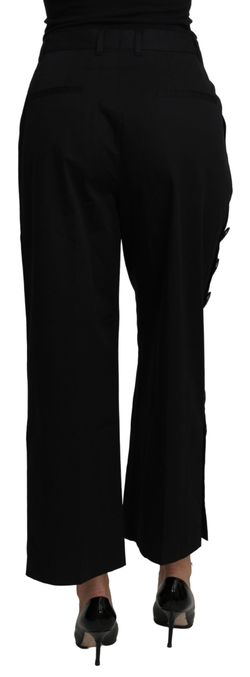 Black High Waist Cropped Cotton Stretch Pants