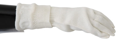 White Wool Knitted One Size Wrist Length Gloves