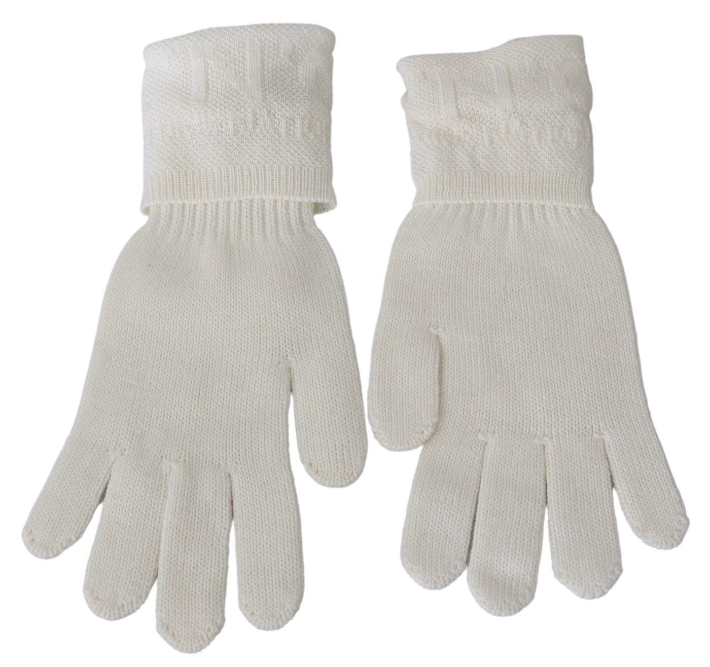 White Wool Knitted One Size Wrist Length Gloves