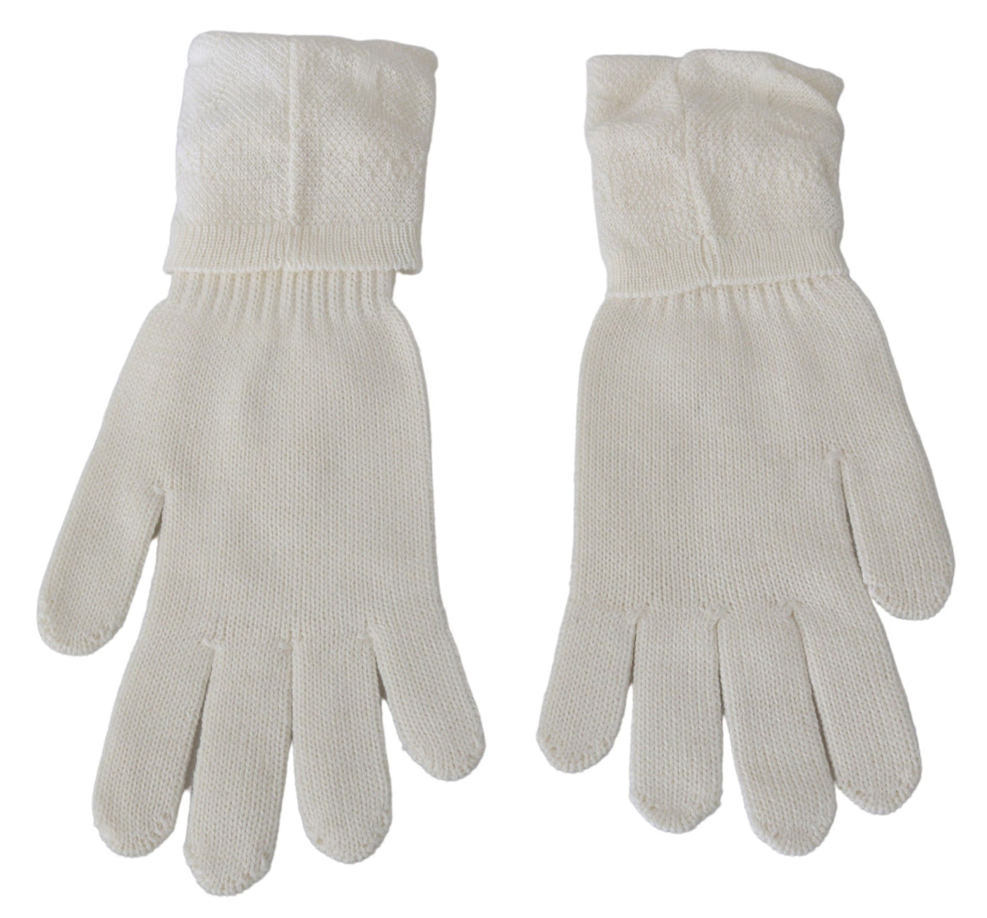 White Wool Knitted One Size Wrist Length Gloves