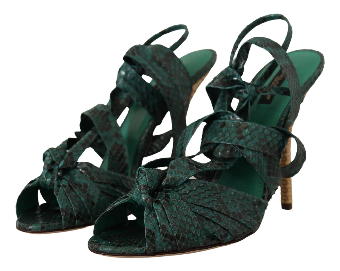 Green Python Strap Sandals Heels Shoes