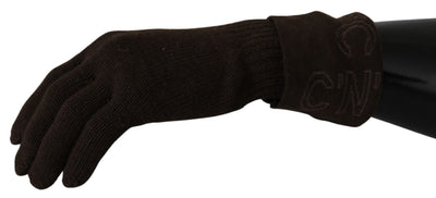 Brown Wool Knitted One Size Wrist Length Gloves