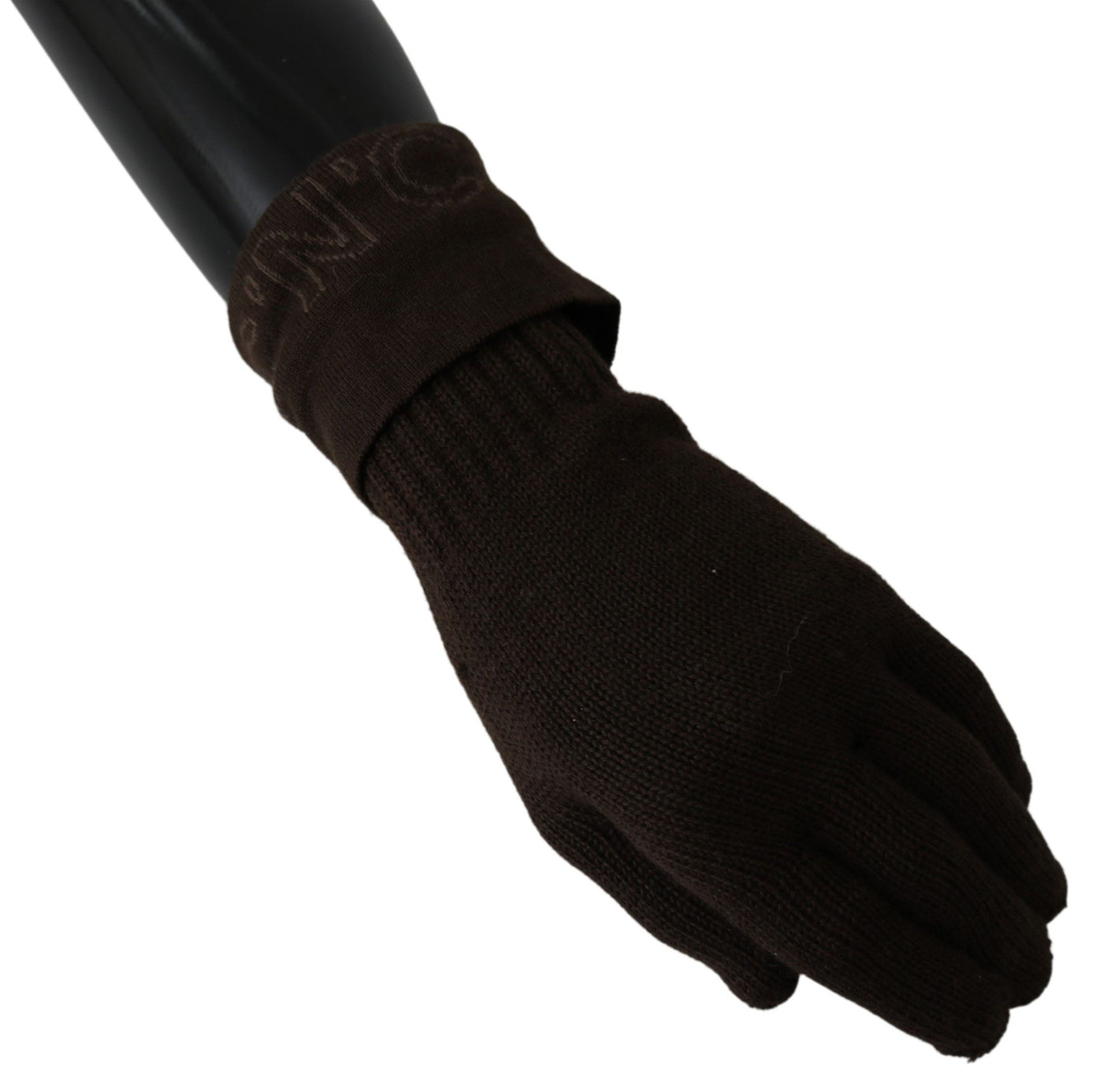 Brown Wool Knitted One Size Wrist Length Gloves