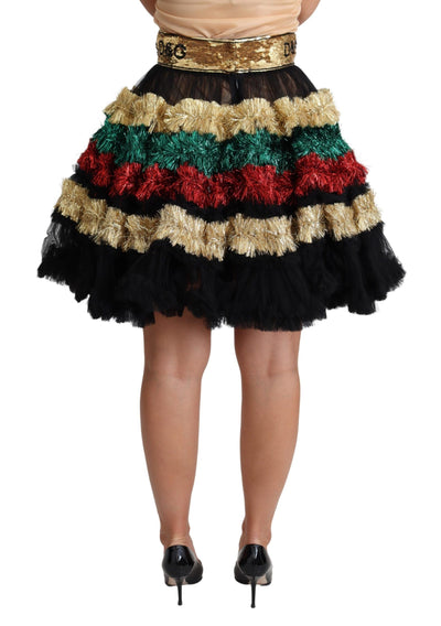 Multicolor Sequin Ruffled Tulle Tinsel Skirt