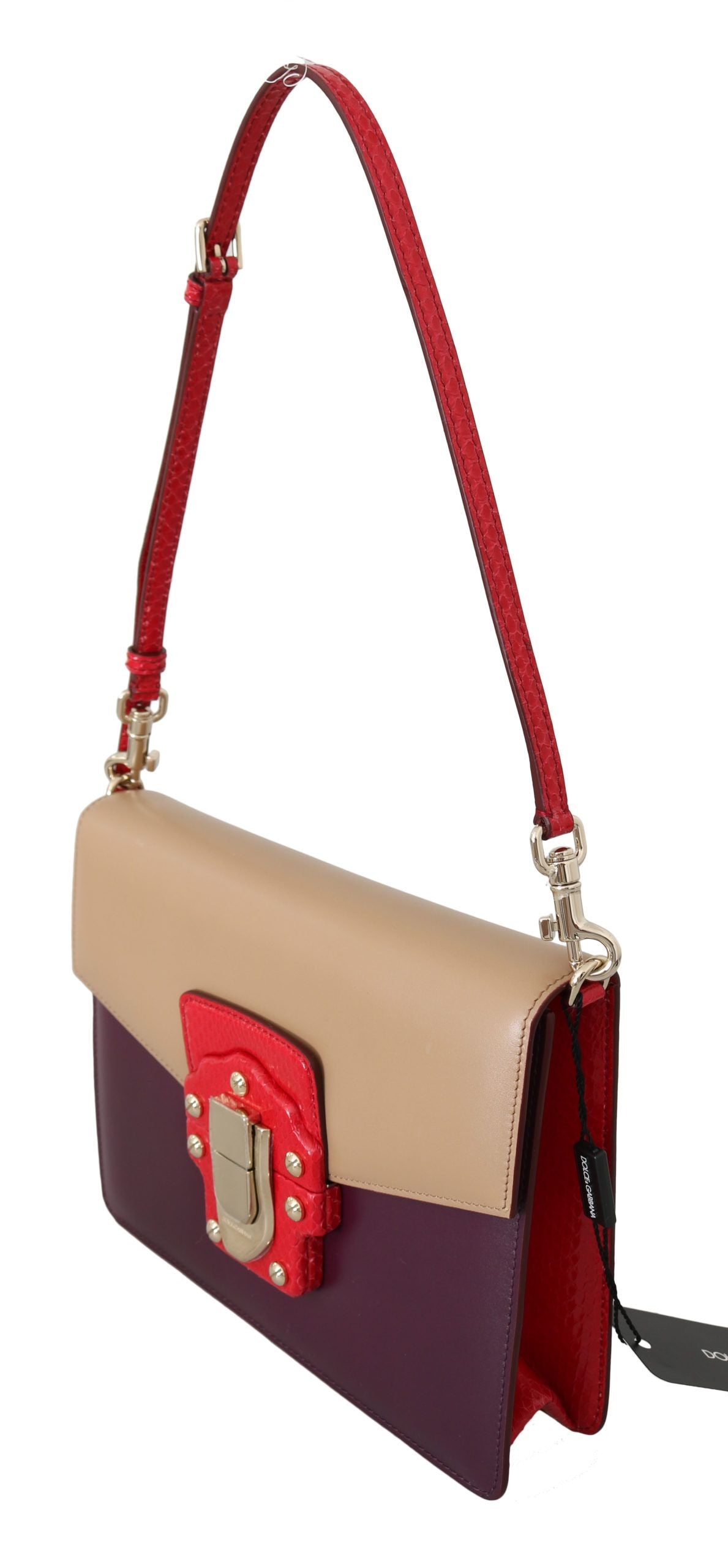 Purple Beige Red Leather Crossbody Purse Bag