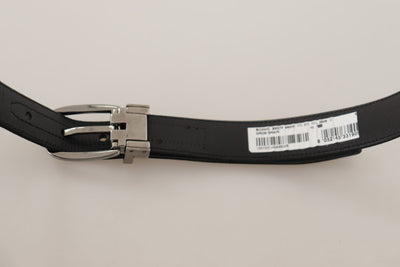 Black Grosgrain Leather Silver Tone Metal Buckle Belt