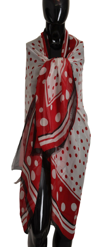 White Red Polka Dots Shawl Wrap Scarf