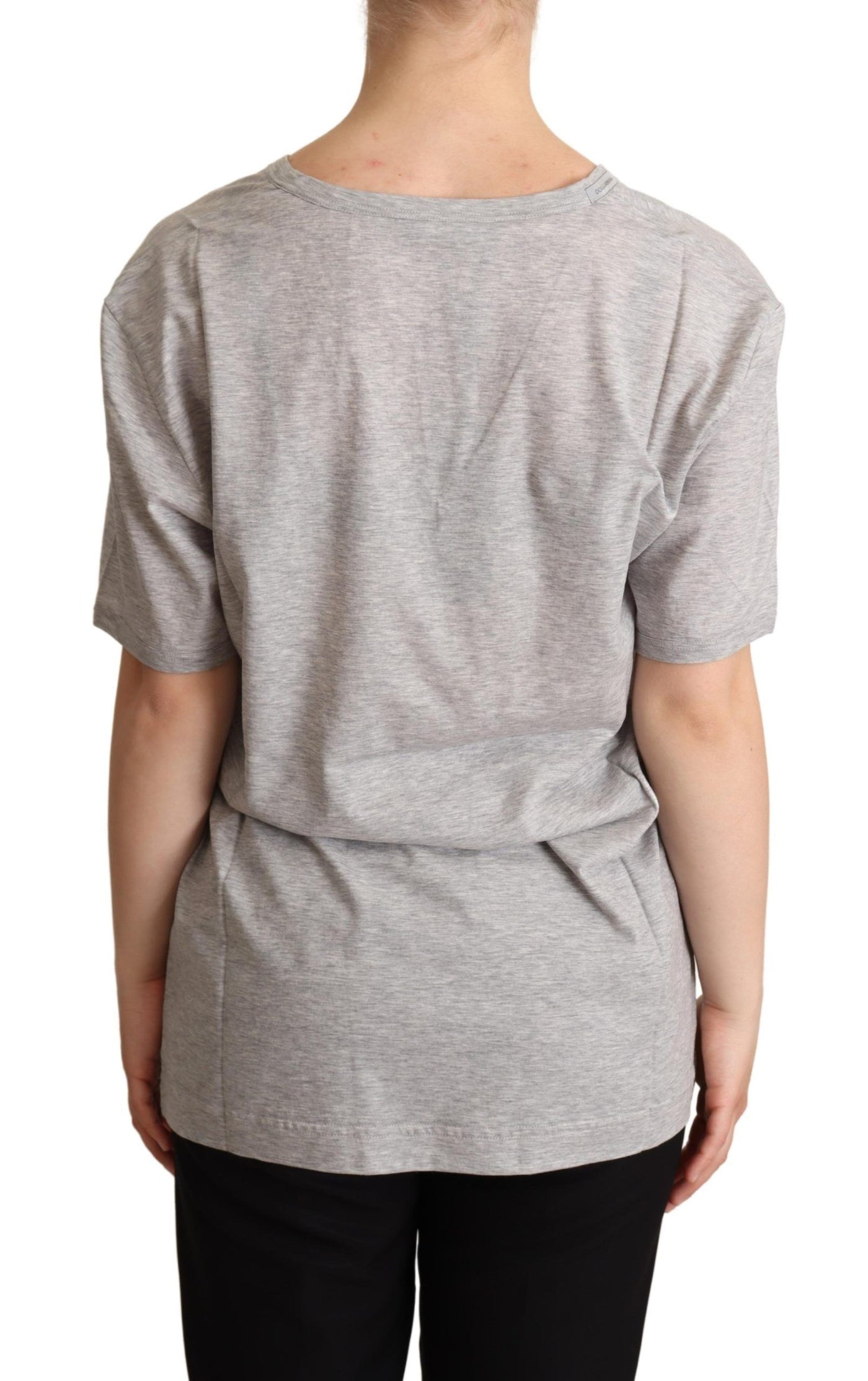 Gray Solid 100% Cotton V-neck Top T-shirt