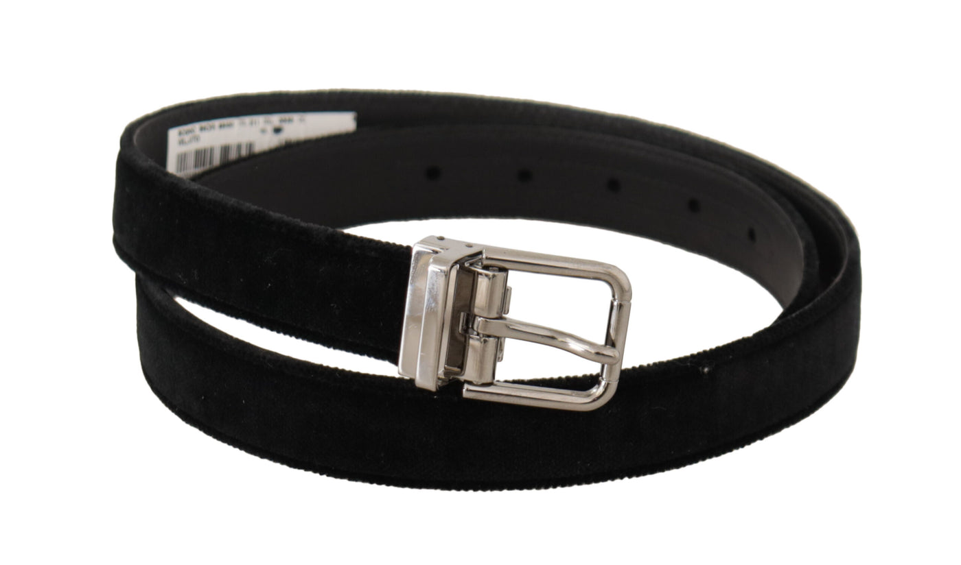 Black Casual Velvet Silver Metal Logo Buckle Belt