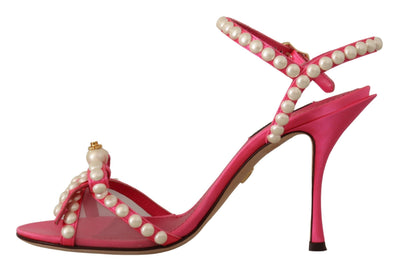 Pink Satin White Pearl Crystals Heels Shoes