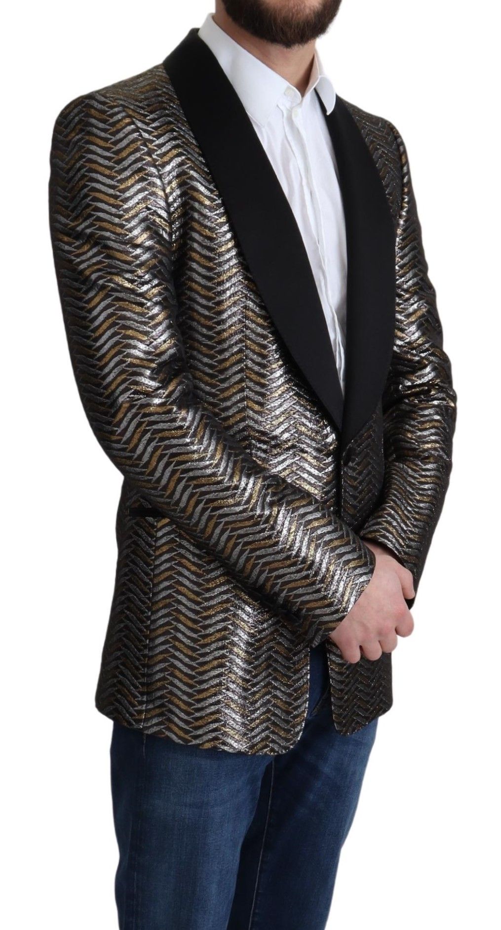 Multicolor Metallic Jacquard Polyester Blazer Jacket