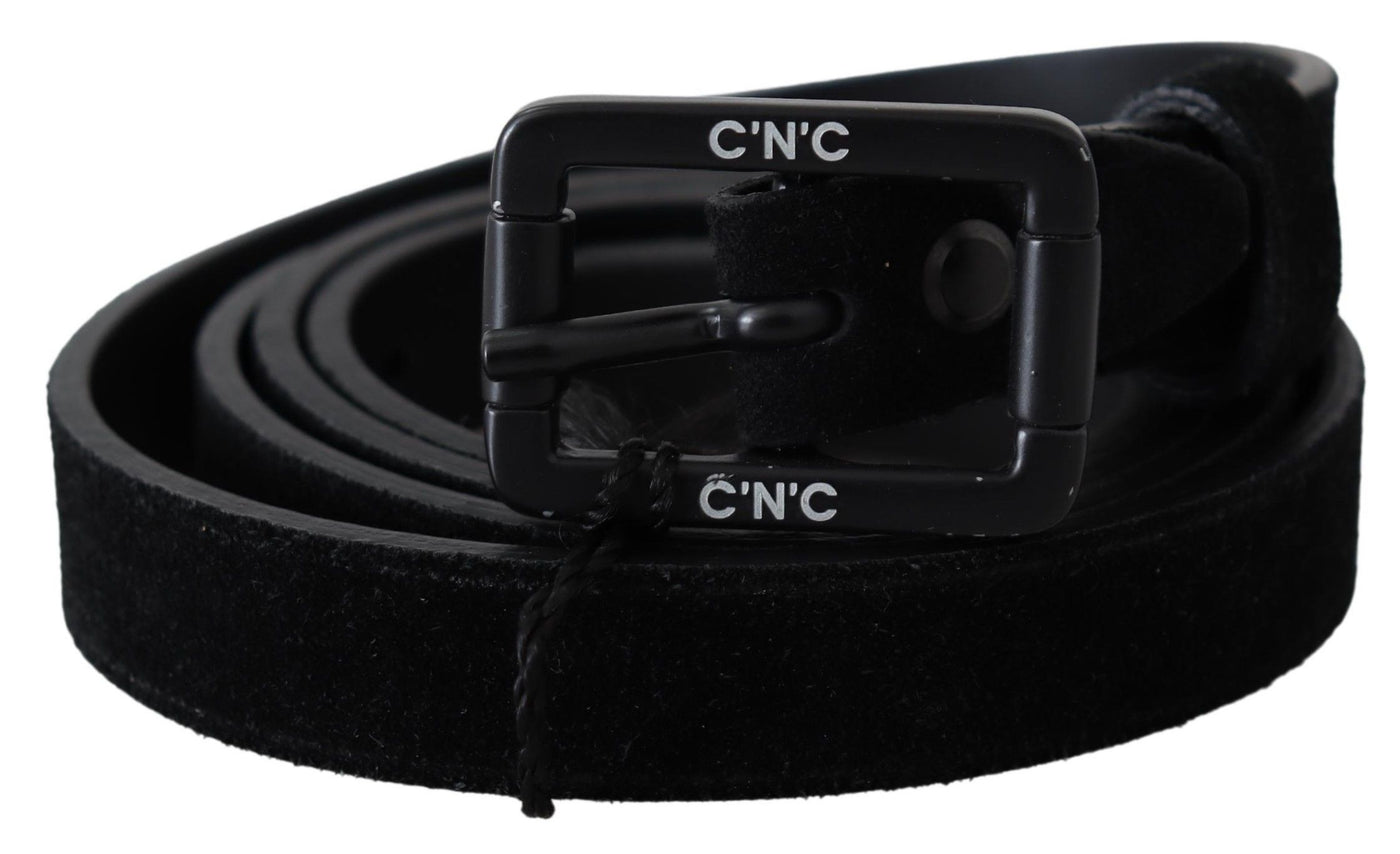 Black Leather Velvet Buckle Waist Belt