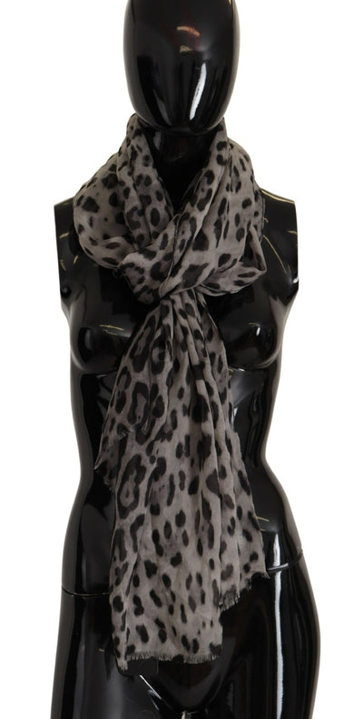 Brown Silk Leopard Print Shawl Wrap Scarf