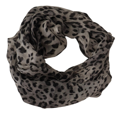 Brown Silk Leopard Print Shawl Wrap Scarf