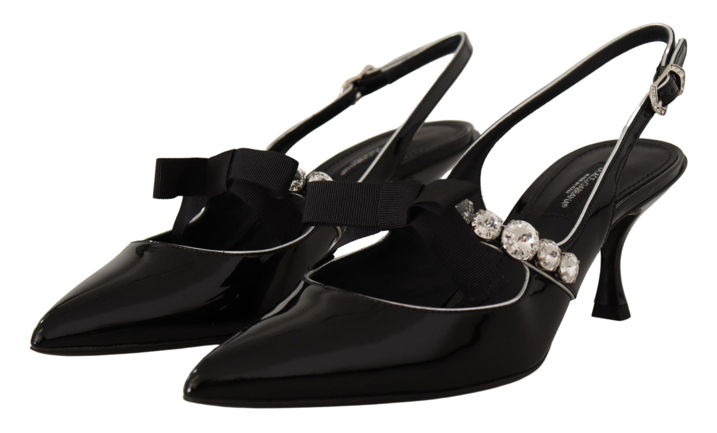 Black Patent Leather Crystal Slingbacks Shoes