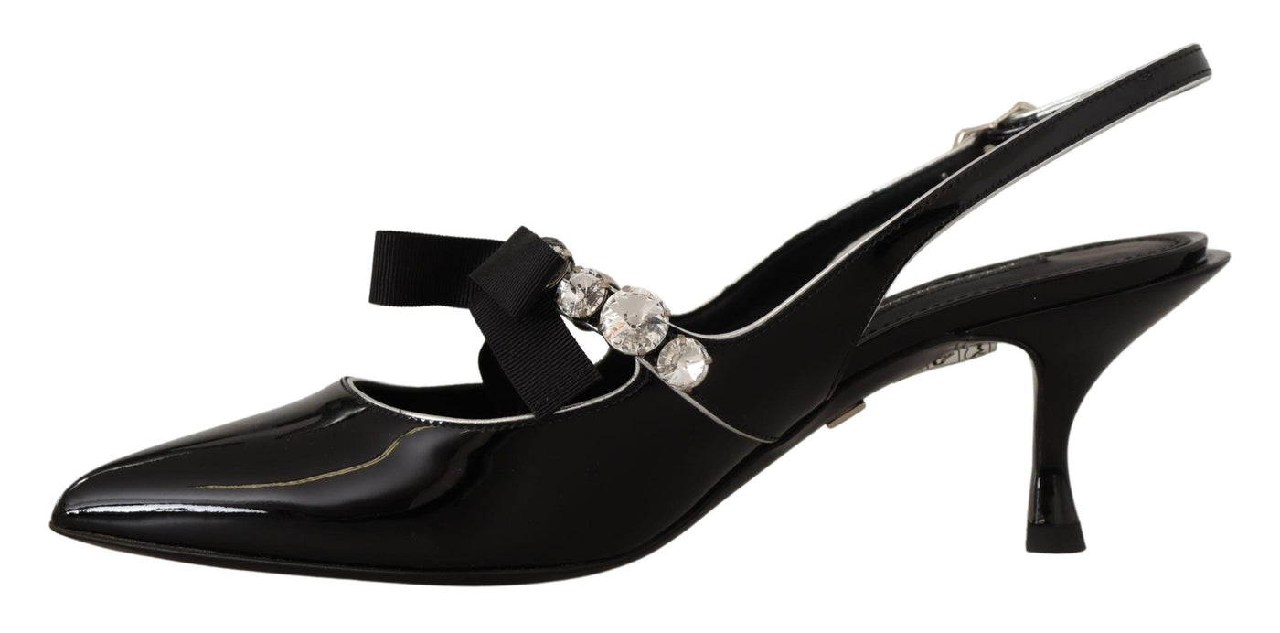 Black Patent Leather Crystal Slingbacks Shoes