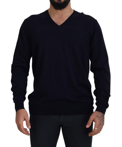 Black Cotton V-Neck Men Pullover Sweater