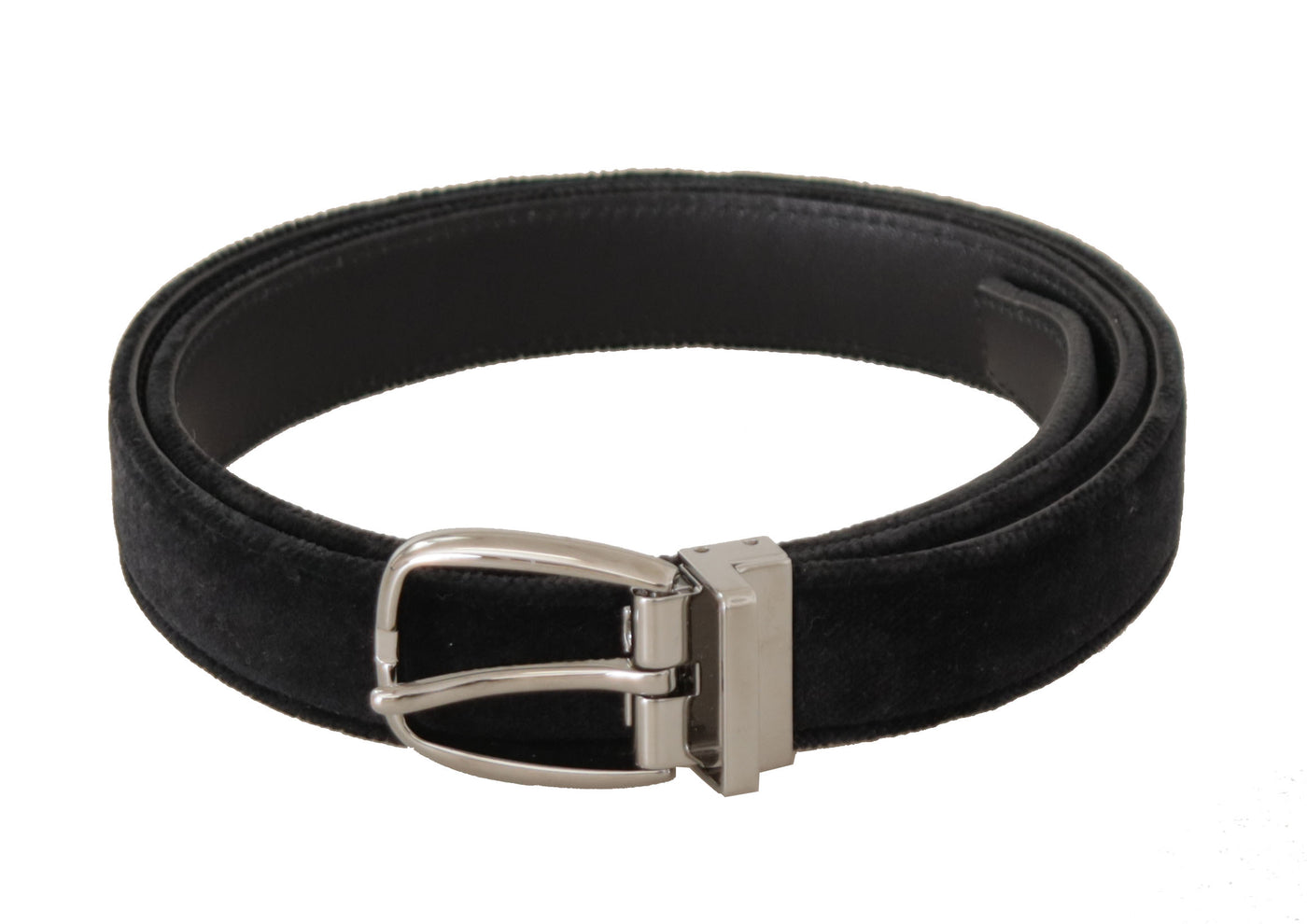 Black Velvet Silver Tone Logo Metal Buckle Belt