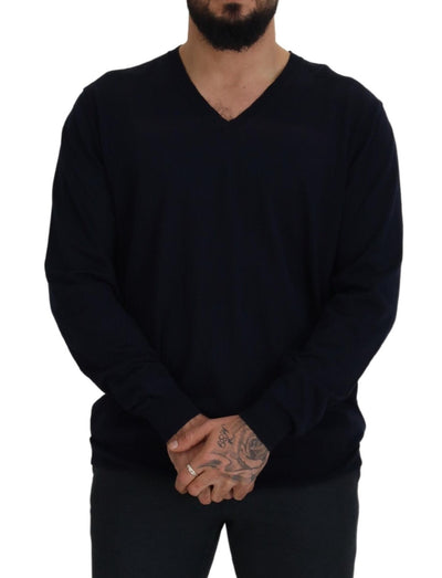 Black Cotton V-Neck Men Pullover Sweater