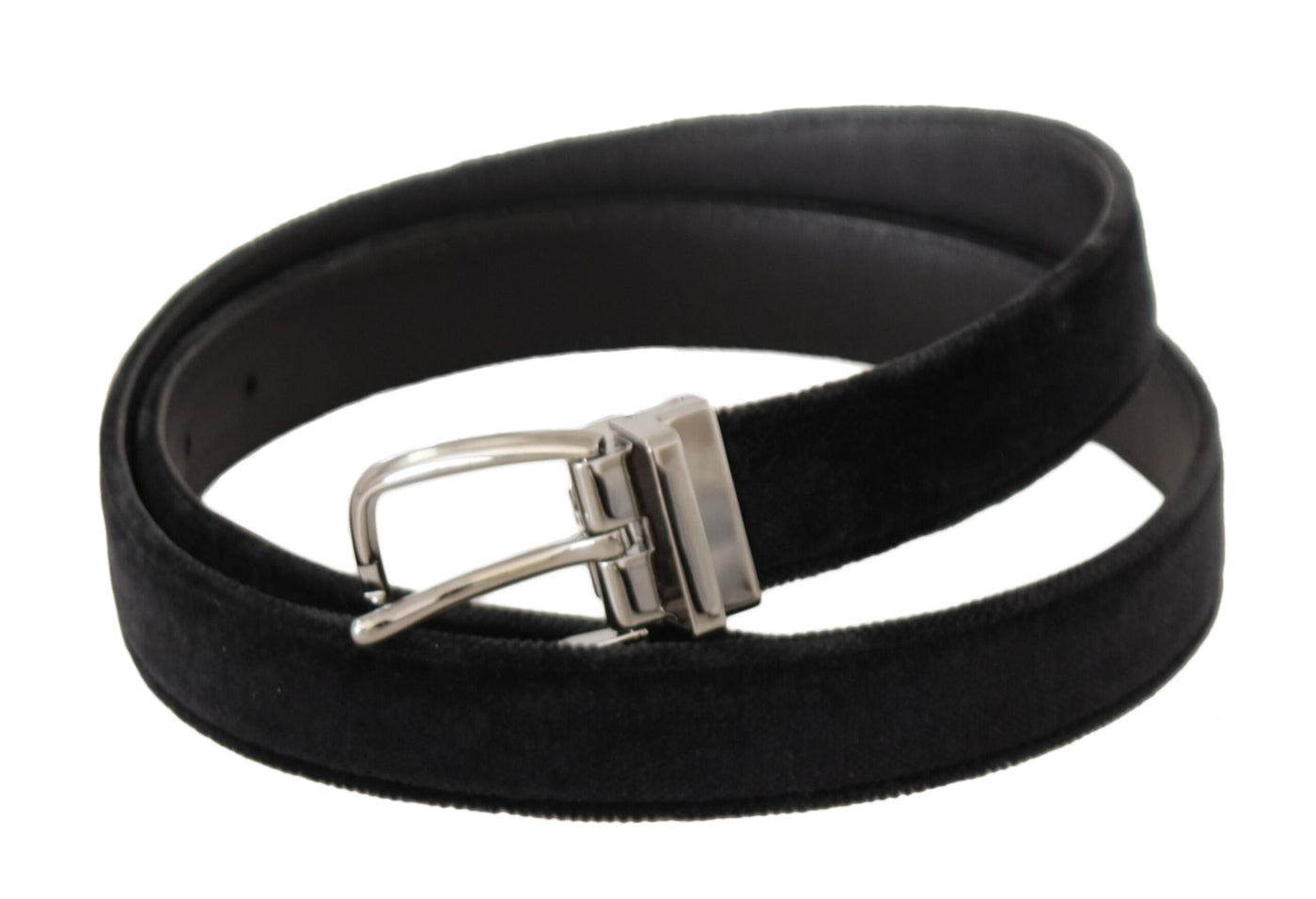 Black Velvet Silver Tone Logo Metal Buckle Belt