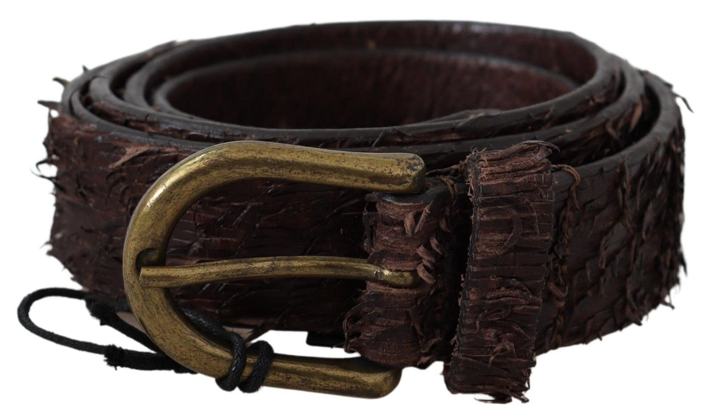 Dark Brown Genuine Leather Rustic Bronze Buckle Belt