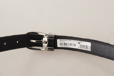 Black Velvet Silver Tone Logo Metal Buckle Belt