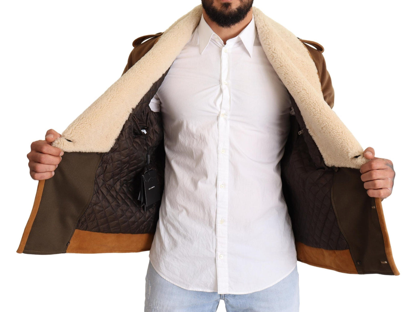 Brown Double Breasted Shearling Coat Jacket